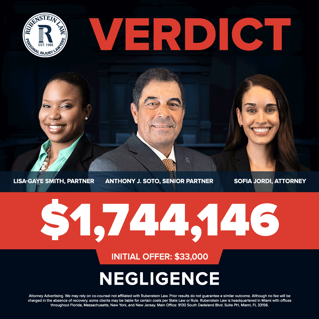 Anthony J. Soto, Lisa-Gaye Smith and Sofia Jordi – $1,744,146 Negligence Jury Verdict